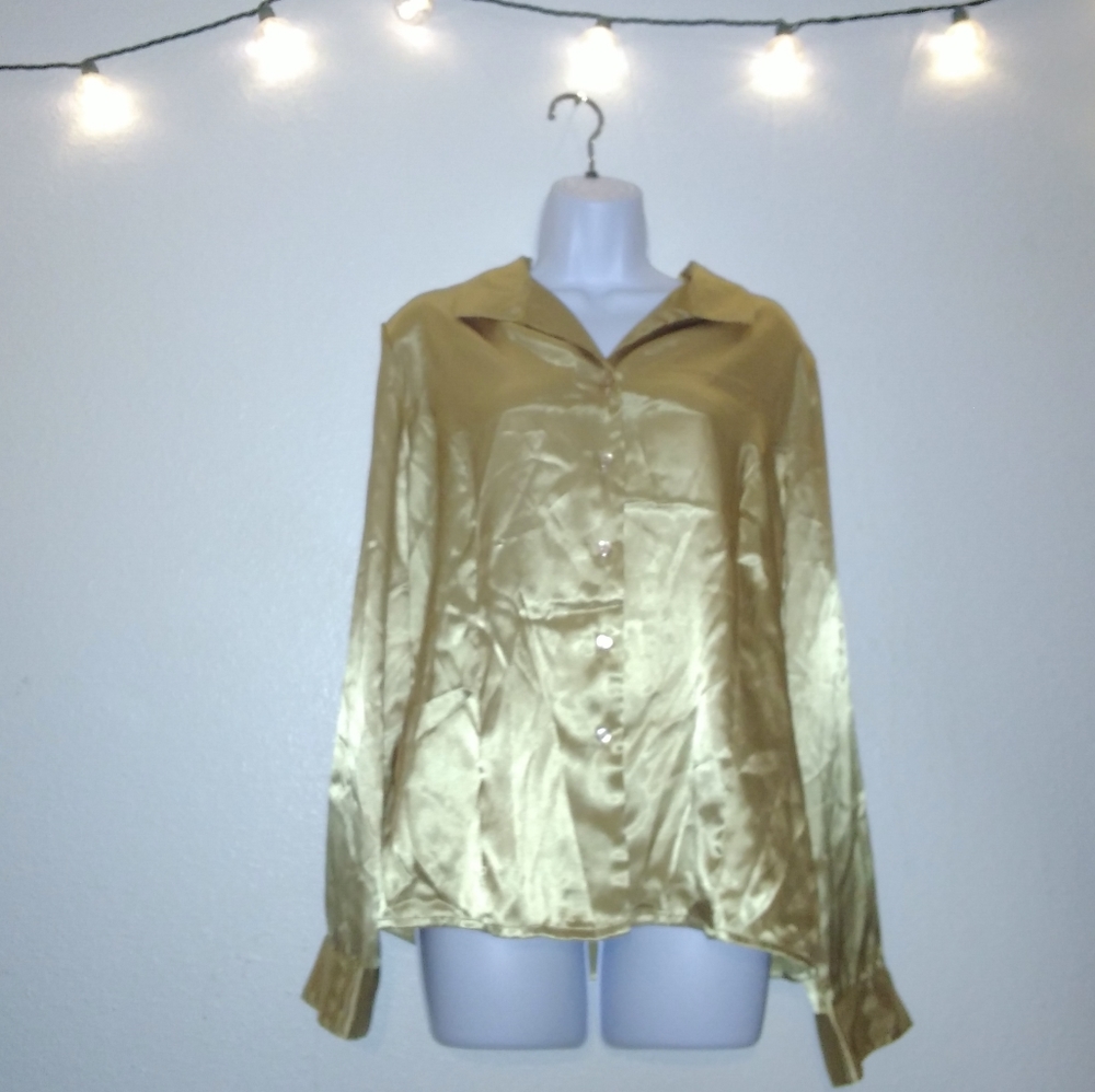 Croft & Barrow Golden Silky Button Blouse - Picture 4 of 7